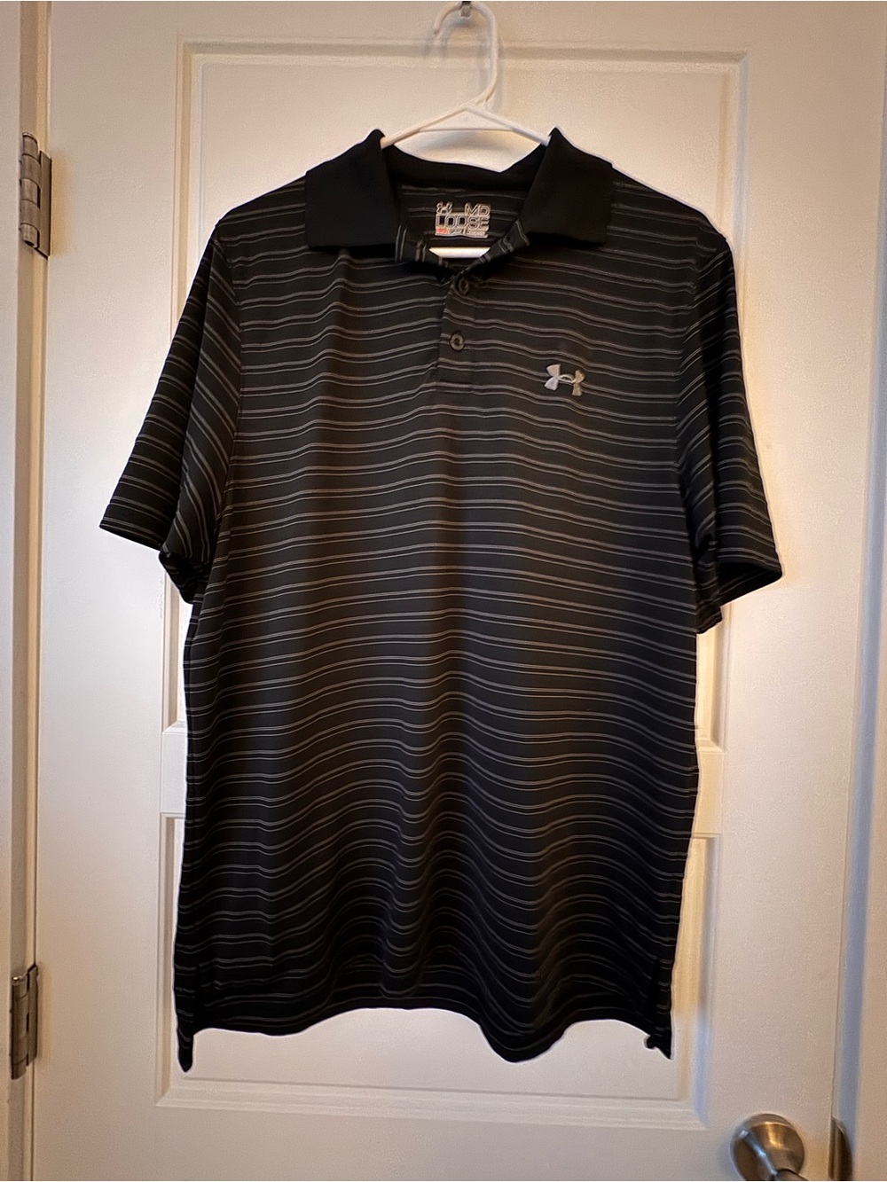 Under Armour Black Polo with Thin Gray Stripes
